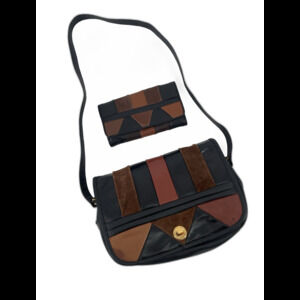 VTG Crossbody Boho 90s Earthy Leather Patchwork Bag Turnlock Avon Purse Wallet